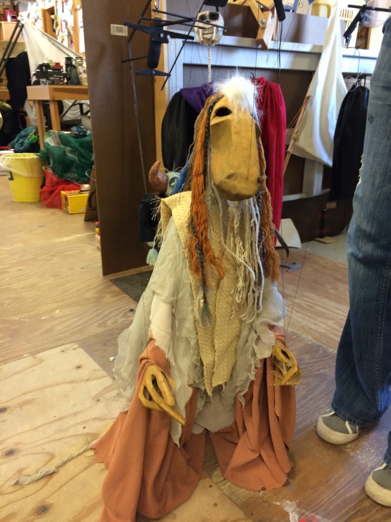 This horse marionette is the latest addition to Ana's puppet creations. While the face took two hours to construct, the finished puppet took two weeks from conception to completion.